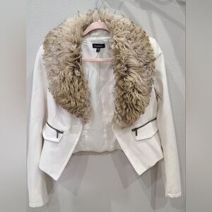 Bebe Cream Blazer with Faux Fur Collar